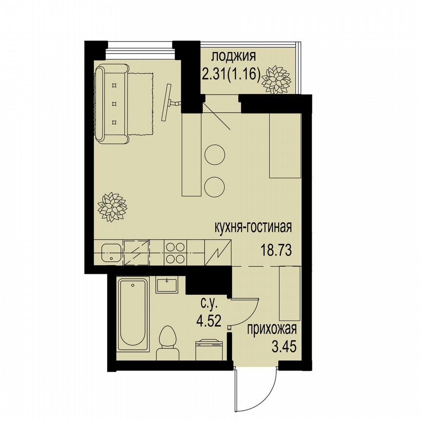 Квартира-студия, 27,9 м², 5/12 эт.