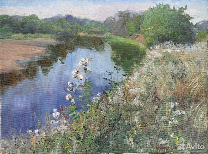 Картина летний этюд река Оять