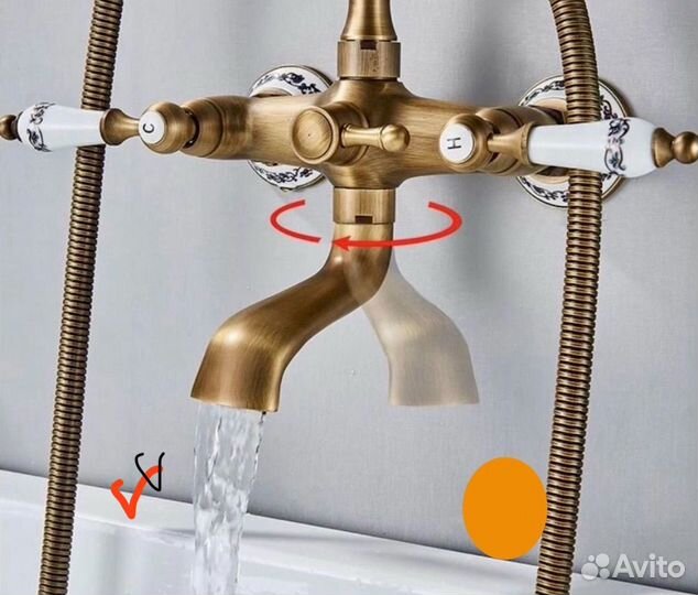 Смеситель с керамикой ретро латунь для душа
