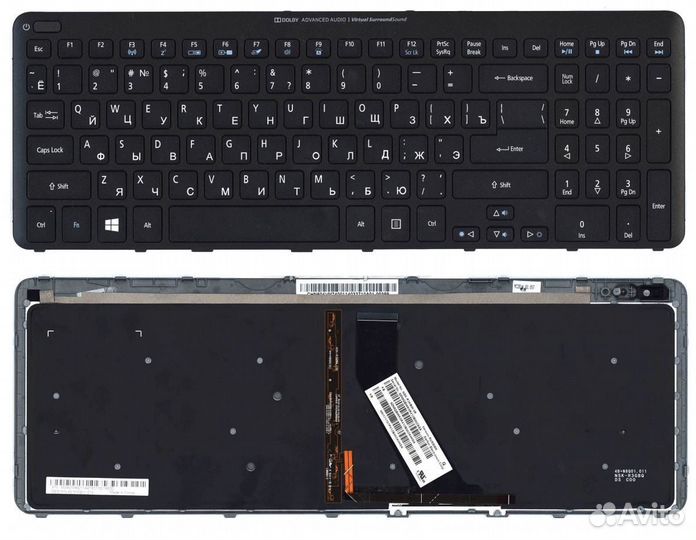 Acer v5-571g Клавиатура черная + подсветка + рамка