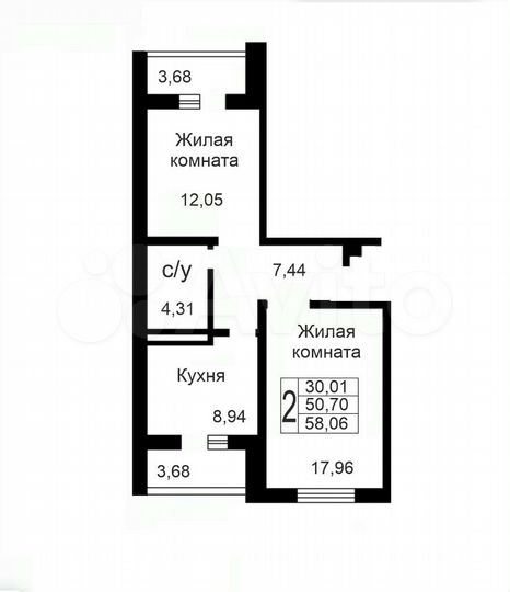 2-к. квартира, 56,8 м², 7/10 эт.