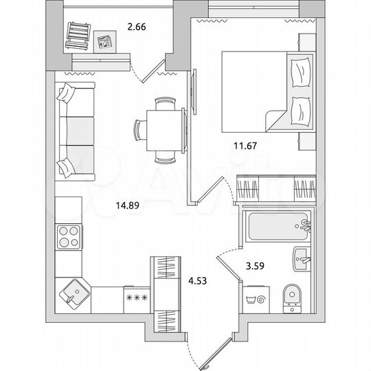 1-к. квартира, 37,3 м², 9/21 эт.