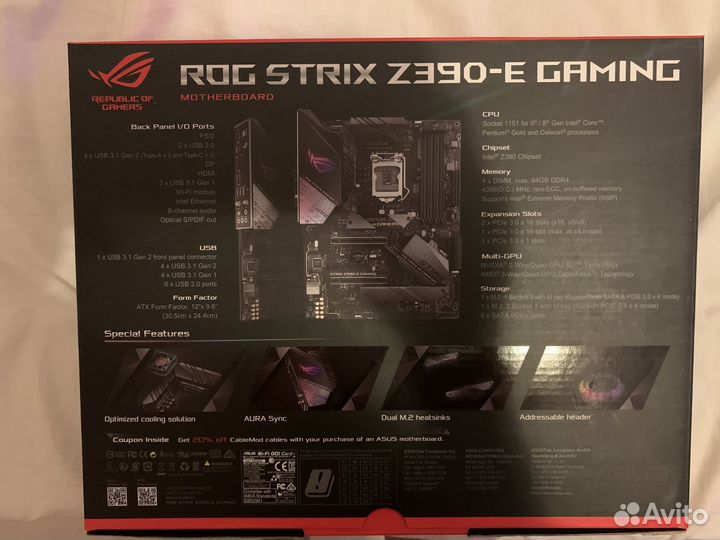 Материнская плата asus rog strix z390-e gaming