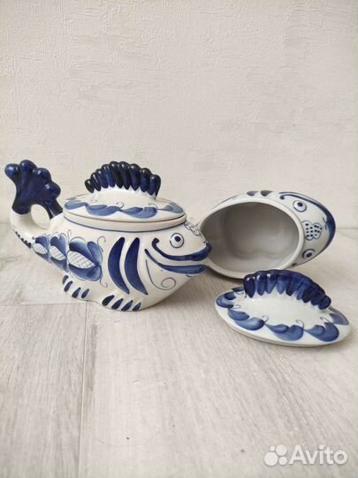 Статуэтка рыба икорница гжель СССР