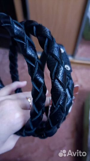 Плетёный кожаный новый поводок (плетение кнут)