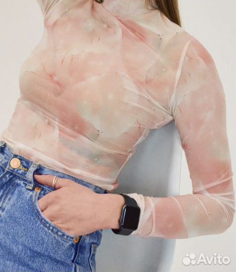 Водолазка розовая тонкая прозрачная