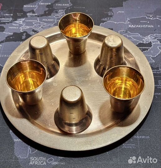 Коньячный набор мельхиор посеребрение позолочение