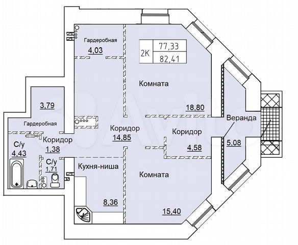 2-к. квартира, 82,4 м², 1/12 эт.