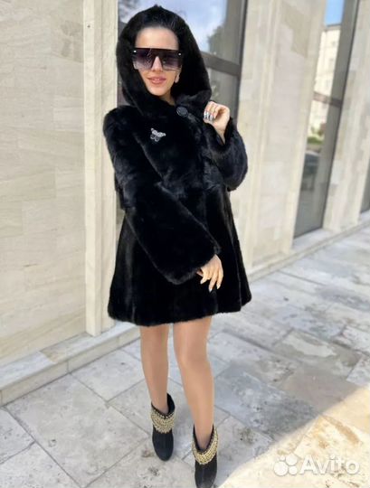 Шуба норковая с капюшоном