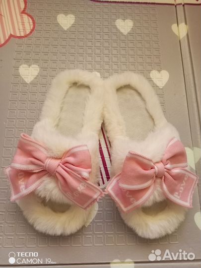 Тапочки с бантиком меховые 39