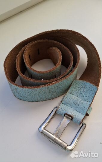 Ремень дизайнерский голубой, кожа 100%