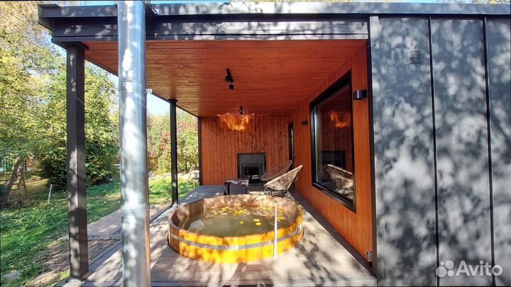 Готовая баня с купелью сборка на участке