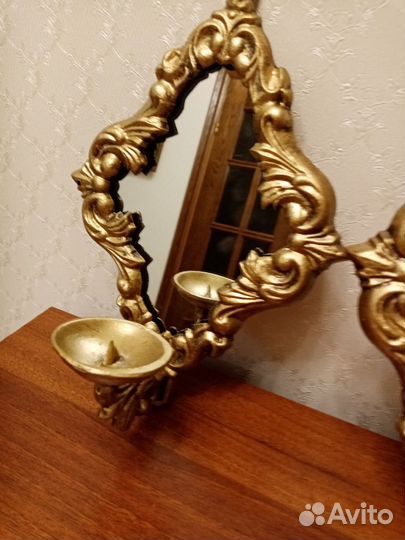 Зеркало с подсвечником винтаж. 2шт