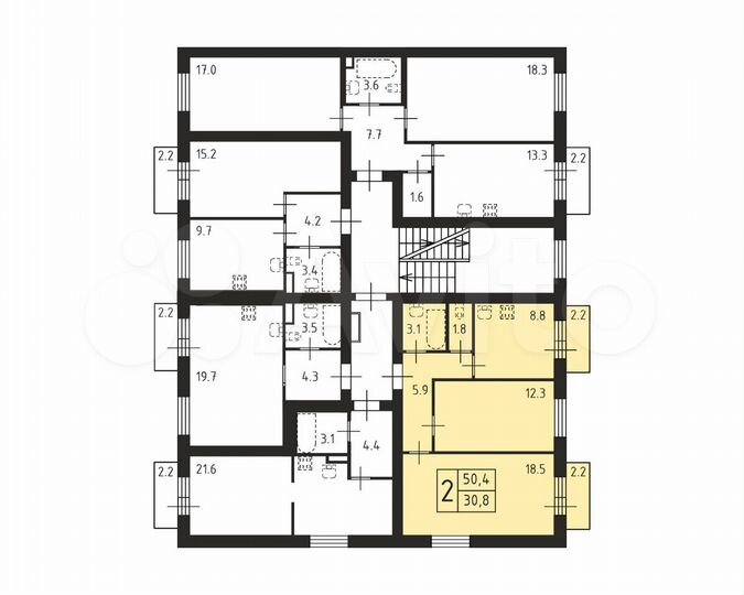 2-к. квартира, 50,4 м², 4/4 эт.