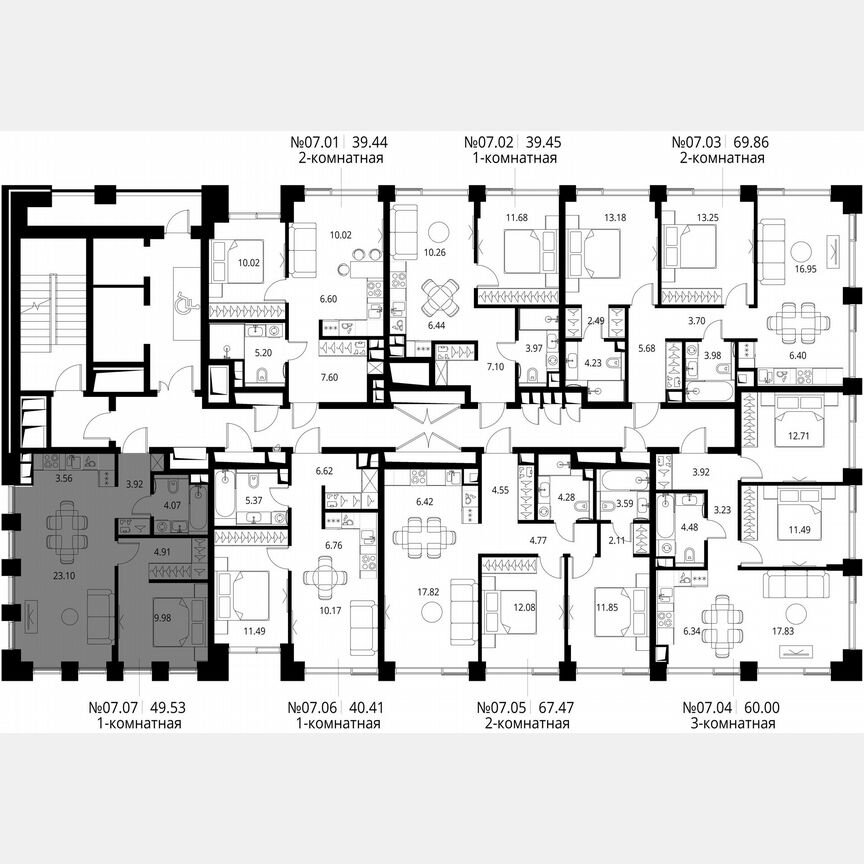 1-к. квартира, 49,5 м², 7/21 эт.