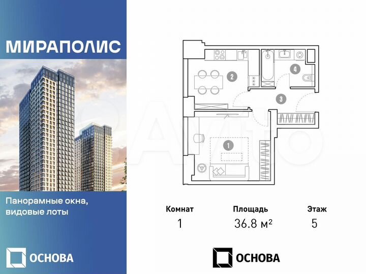 1-к. апартаменты, 36,8 м², 5/36 эт.