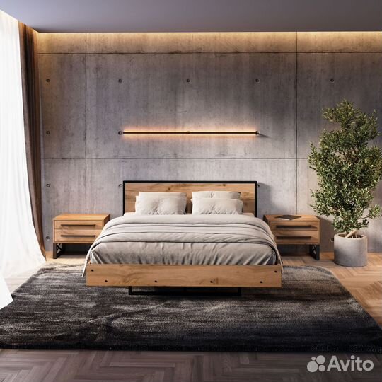 Кровать лофт Волстрит 160х200 toploft Двуспальная