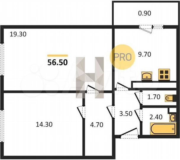2-к. квартира, 56,5 м², 9/17 эт.