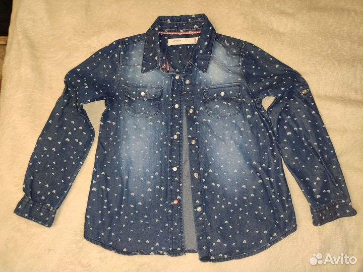 Джинсовая рубашка для девочки 9 лет 134 см
