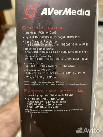 Карта видеозахвата Avermedia livegamer 4k