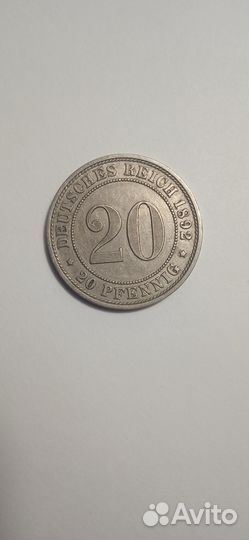 Монета 20 пфенингов 1892 Германия