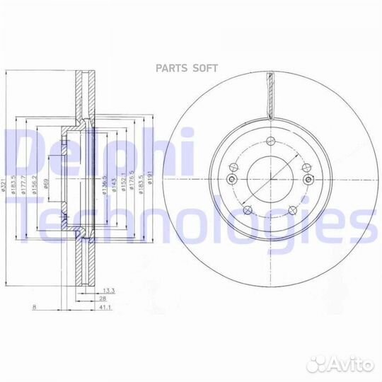 Delphi BG9056C Диск торм. пер. вент.321x28 5 отв