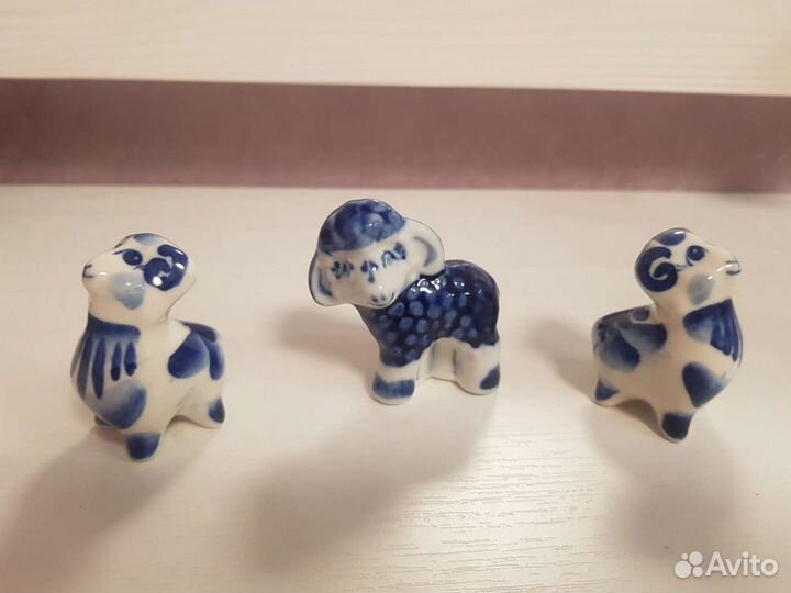 Фарфоровые бараны и овечка гжель, статуэтки, фигур