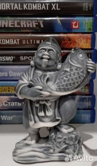 Эбису с рыбой Тай, подарок Рыболову 12 см, мрамор