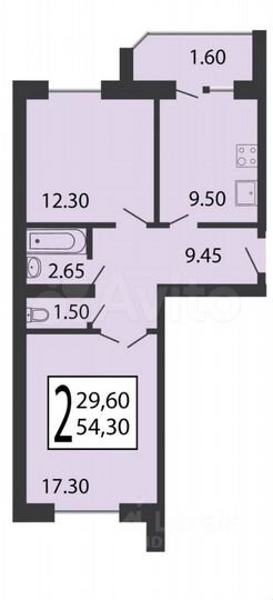 2-к. квартира, 55 м², 3/9 эт.
