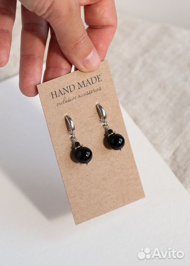 Серьги с черным агатом