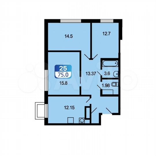 3-к. квартира, 75 м², 1/4 эт.
