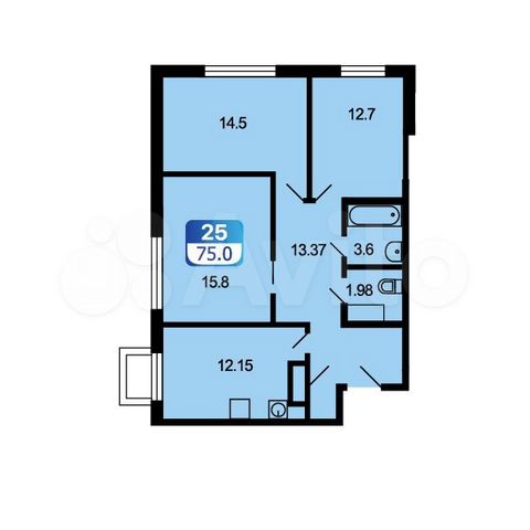 3-к. квартира, 75 м², 1/4 эт.