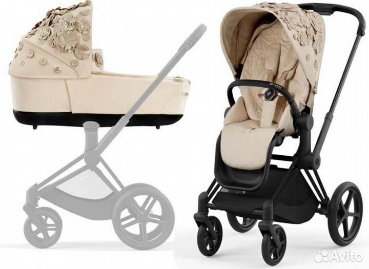 Коляска 2в1 Cybex Priam 4, Simply flower Nude beig