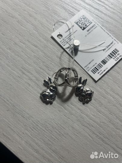 Серебряные серьги зайки
