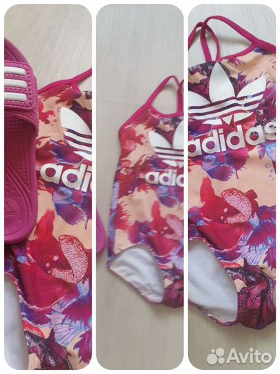 Купальник adidas для девочки 110-116 и шлёпки