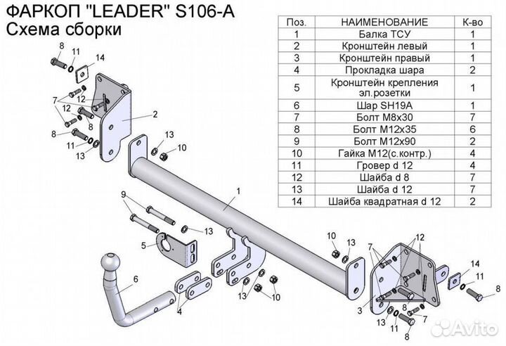 Фаркоп на Skoda Octavia A5/Шкода Октавия А5 S106-A