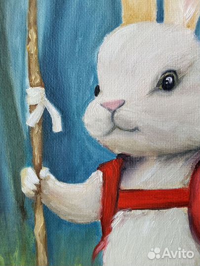 Картина маслом заяц в лесу