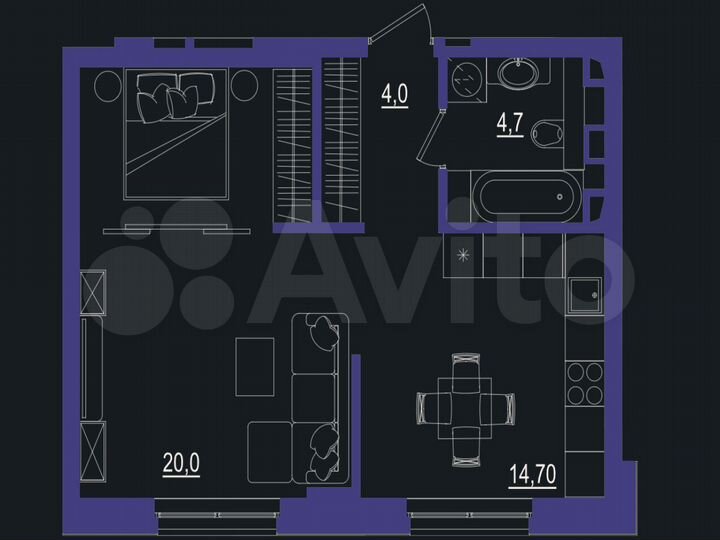 1-к. квартира, 43,4 м², 1/5 эт.