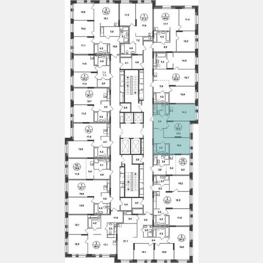 2-к. квартира, 56,8 м², 11/20 эт.