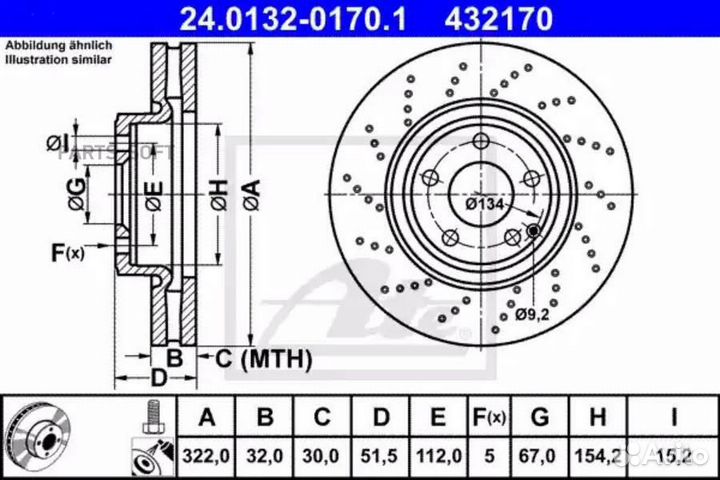 ATE 24-0132-0170-1 Диск торм. передн.вент.322x32 5