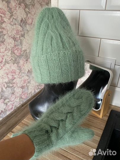 Шапка и варежки из пуха норки