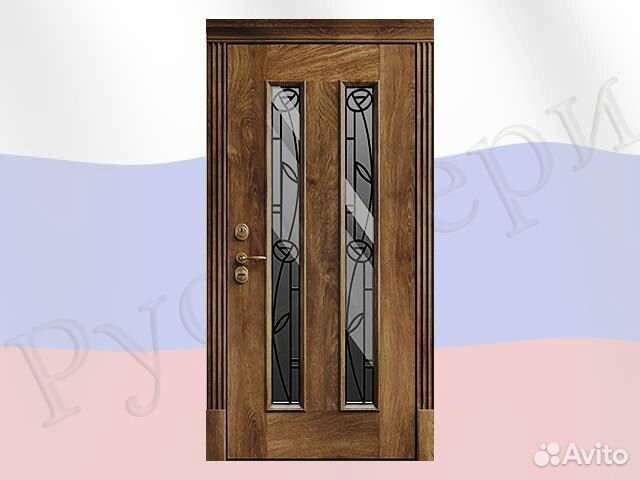 Уличная металлическая дверь со стеклами для дома