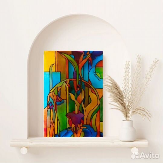 Картина на стекле виражными красками