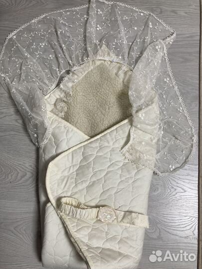 Меховой конверт- одеяло на выписку сонный гномик