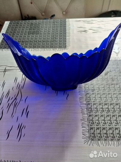 Ваза Ладья кобальт Гусь-Хрустальный СССР