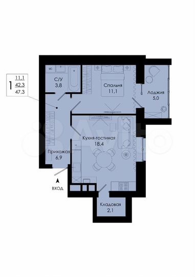 1-к. квартира, 47,3 м², 8/10 эт.