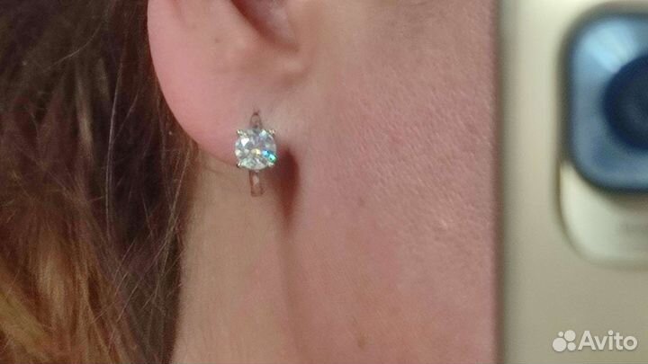 Серьги колечки с муассанитом 2*1ct D VVS1 925