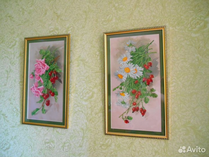 Розово-вишневый букет бисером