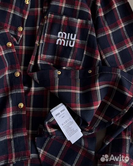 Рубашка в клетку оверсайз женская Miu Miu