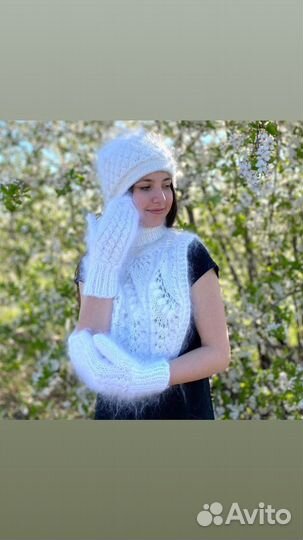 Шапка пуховая женская Варежки пуховые